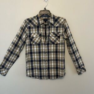 Lucky Brand Western Plaid Snap Front Long Sleeve Shirt Women Medium